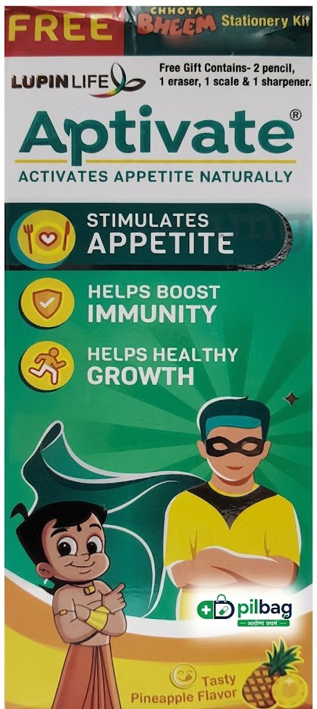 Aptivate Syrup for Children | Enhance Appetite With Stationery Kit Tasty Pineapple with Chhota Bheem Stationery Kit Free